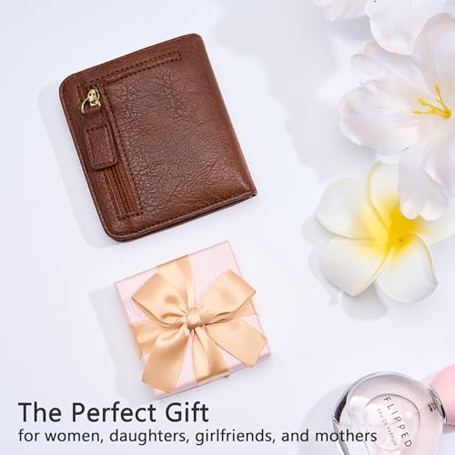 Image of Gostwo Small Wallet for Women, Slim Bifold Credit Card Holder, Compact RFID Blocking Cash Wallet, Billfolds Thin Leather Zipper Pocket, Mini Wallet Gift for Ladies Teen Girls Travel with ID Window