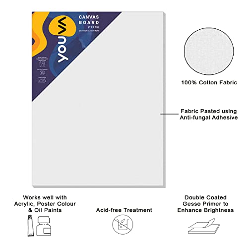 Image of Navneet Youva Primed Canvas Board for Acrylic & Oil Painting | 10x12 inch, Pack of 3 | & 12x16 inch | Students & Budding Artists | Durable, High-Quality Canvas