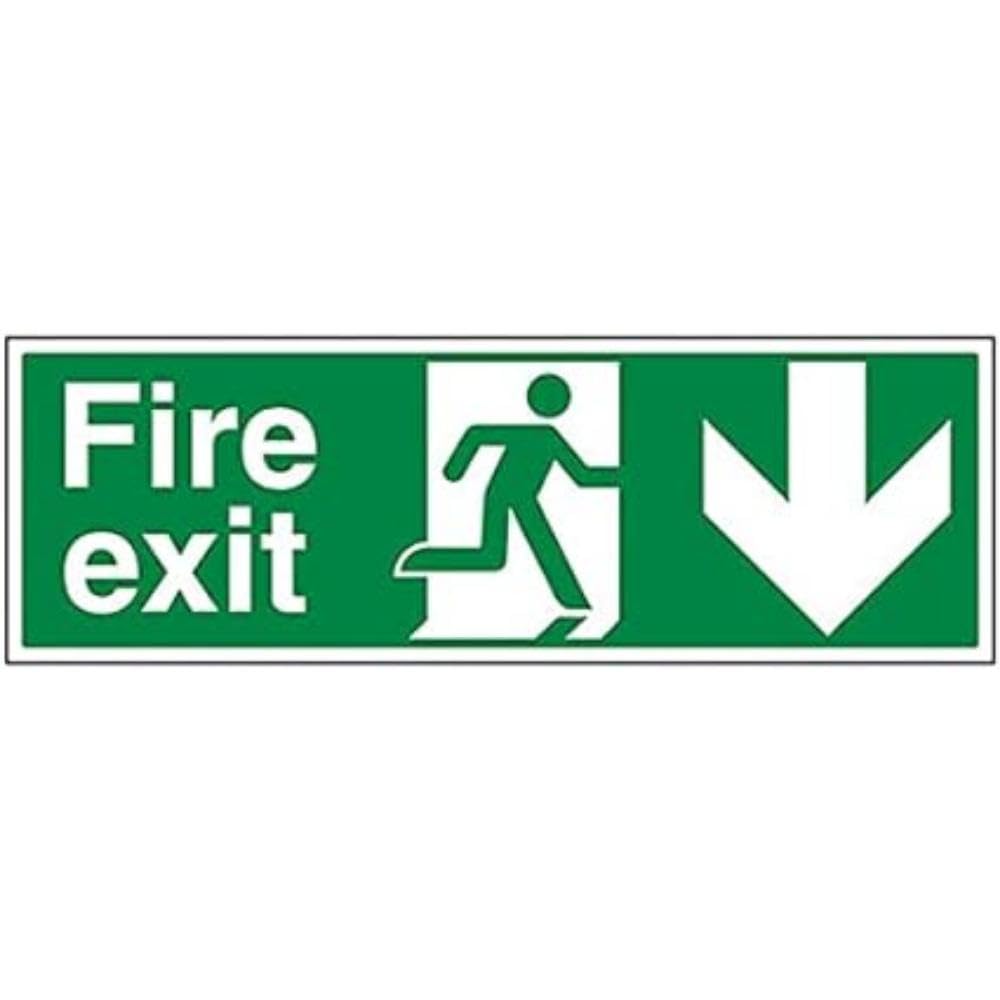 V Safety Fire Exit - Fire Exit Arrow Down - 600 x 200 mm Safety Sign, Multi, 600x200mm