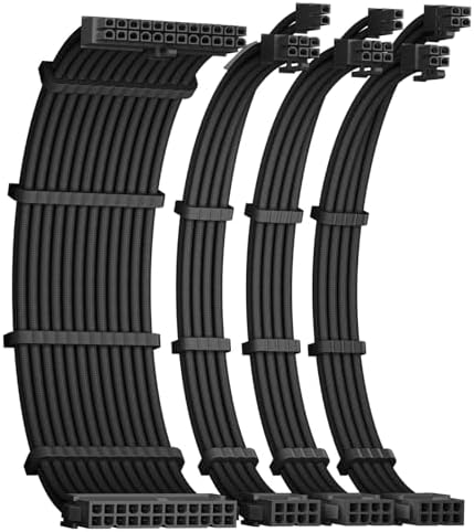 Okinos 16AWG PSU Cable Extension, Soft Braided Cable Extension PC, 1x24Pin ATX / 1x8Pin(4+4) EPS / 2x8Pin(6+2) PCI-e PSU Extension Cable Kit, 30cm with Combs, Black