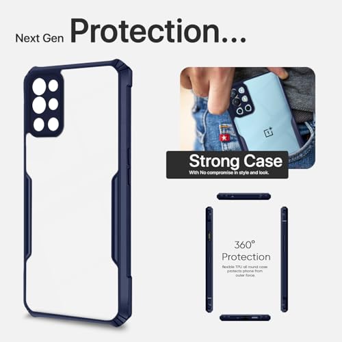 Image of Outlouders Back Cover for OnePlus 9R 5G | Ultra Hybrid Transparent | Full Camera Protection | Raised Edge | Crystal Clear Bumper Case (Blue)