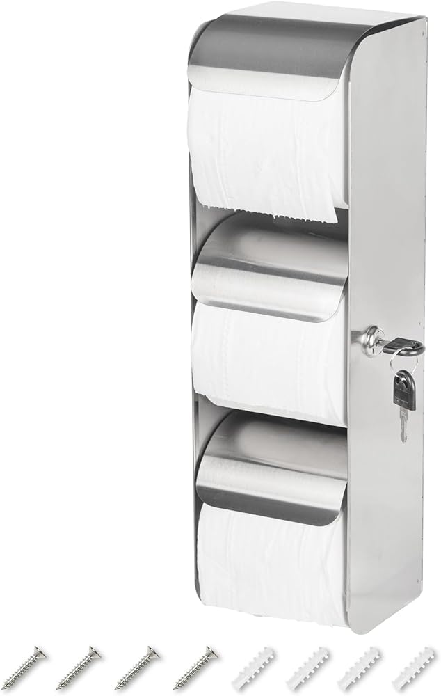 Soporte de papel higiénico de acero inoxidable de 3 rollos de montaje en pared, dispensador de papel higiénico comercial con cerradura, dispensador de toallas de papel higiénico de doble rollo sin