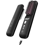 Escova alisadora de cabelo sem fio – Alisador de cabelo portátil para viagens, escova de alisamento sem fio com tela de LED para mulheres, mini escova quente com 9 temperaturas ajustáveis