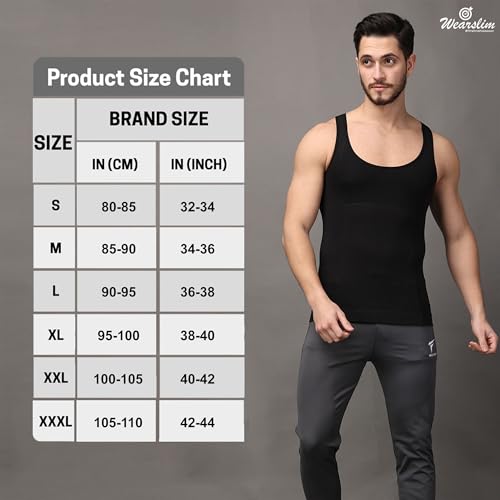 Image of Wearslim Premium Men's Super Combed Cotton Elastene Stretch Fabric Tummy Tucker Vest for Man with Extended Length for Easy Tuck | Gynecomastia Compression Body Shaper Vests for Men