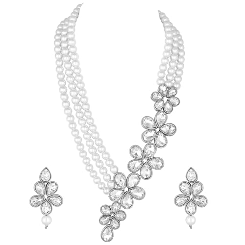 Image of Peora Crystal Faux Pearl Necklace & Jewellery Set Gift for Women