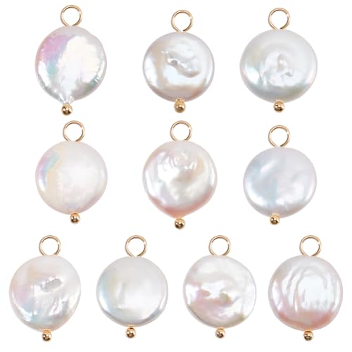 Beebeecraft 1 Box 10Pcs Pearl Charms Natural Baroque Cultured Freshwater Keshi Oval Ball Pearl Pendants Floral White with Loops for Sea Charm DIY Bracelet Necklace Jewellery Making