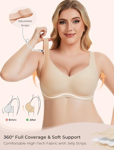 Image of Gailife Womens Jelly Comfortable Bras for Women No Underwire Supportive Bra | Wireless Bra Seamless Bralette Push Up,Soft Tshirt Bras,Mesh V /V Neck,U-back /X-back,Breathable Semi-fixed Pads,Bra Extender