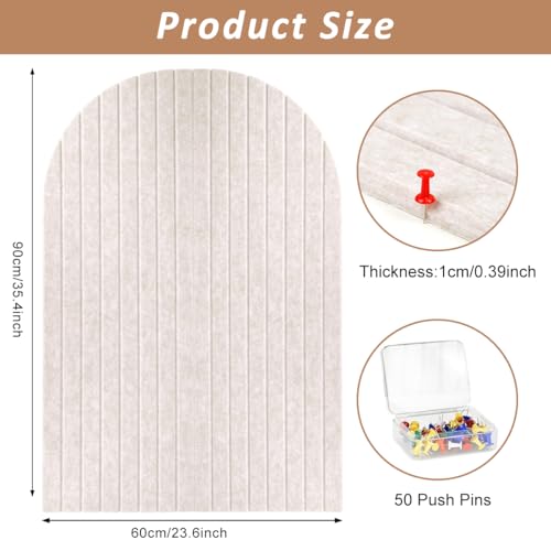 Image of Climberty Arched Felt Bulletin Board with 50 Push Pins 35x24 Inch Wall Pin Board for Photos Notes Schedules Mood Board Home Office Bedroom Decor, Ribbed Felt Notice Board (Light Gray)