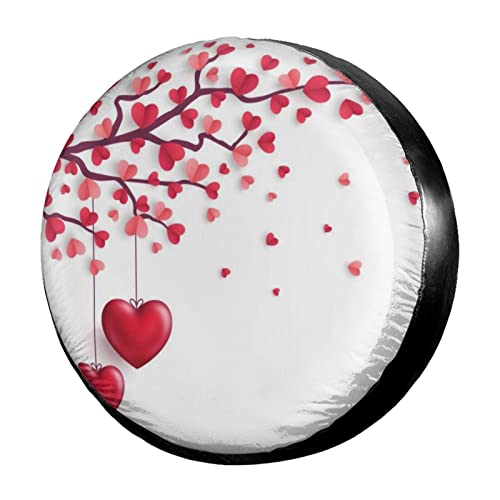 Dujiea Valentines Day Love Heart Trees Spare Tire Cover, Universal Wheel Tire Cover Dust-Proof Tire Protectors for Trailer Rv Van SUV Truck Camper and Many Vehicle 14 15 16 17 Inch