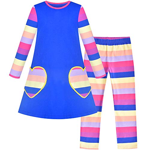 Image of Sunny Fashion Girls Outfit Set 2 Piece Cotton Heart Casual Dresss Top Pants