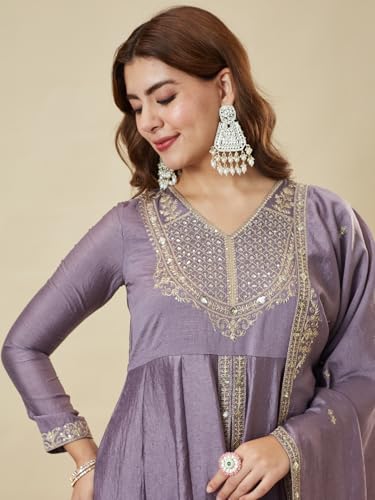 Image of MOKOSH Women's Silk Heavy Embroidered Anarkali Suit Set with Dupatta