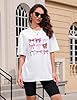Lonya Women's T-Shirts Oversized Tops for Women Y2k Pink Bow Tie Graphic Tee Round Neck Cute Ladies Short Sleeve Retro Summer Casual Baggy Cotton Tee Tops, A-White, XXL #2