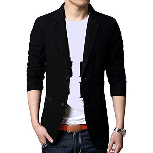 Men's 2 Buttons Casual Sport Coats Lightweight Single Breasted Slim Fit Suit Blazer Cotton Formal Dress Jackets (Black,6X-Large)