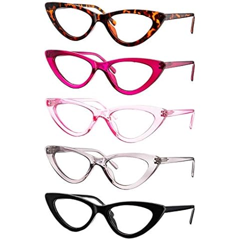 Yogo Vision Reading Glasses Readers for Women Cateye Eyeglasses and Light Spring Hinge Frame Set of 5: Black, Grey, Pink. Hot Pink, Brown Havana 1.25 Cover