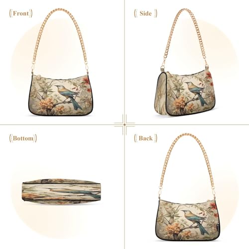 Shoulder Bags for Women Rustic Flowers Spring Bird Butterfly Hobo Tote Handbag Small Clutch Purse with Zipper Closure2