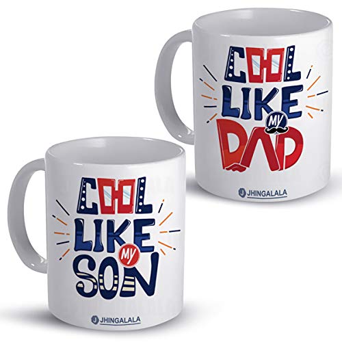 Jhingalala Gift for Father Son | Cool Like Dad-Son Printed Ceramic Coffee Mug 325ml | Gift for Son, Father, Dad on Birthday, Father's Day, Pack of 2