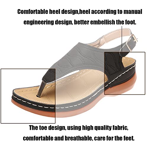 FJAUOQ Gladiator Sandals for Women, Orthopedic Sandals for Women with Arch Support, Roman Sandals for Women, Womens Low Wedges Sandals Flip Flops Anti-Slip for Beach Travel Vacation Casual Daily2