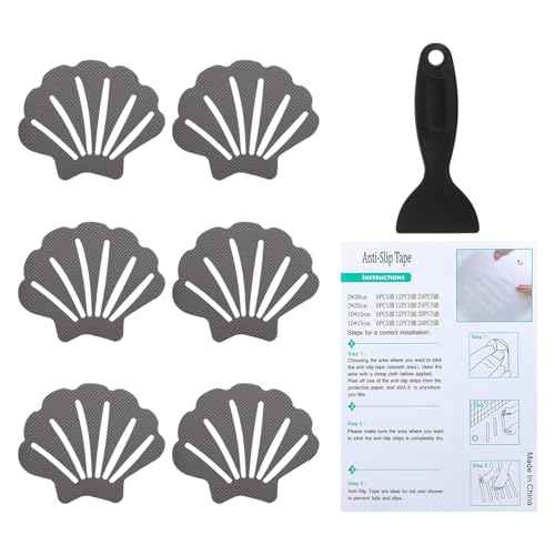 PATIKIL Adesivi Antiscivolo per Vasca 3.54x2.76 Pollici, 6Pz Adesivi Antiscivolo per Pavimento Doccia con Decalcomanie Adesive Raschietto per Vasca Doccia Pavimento Scalinata, Grigio
