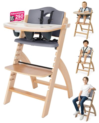 Abiie Beyond Junior Convertible Wooden High Chair with Removable Tray | 3-in-1 Adjustable Highchair for Babies & Toddlers Fits 6 Mos to 250 lbs Water-Resistant Mahogany Wood w White Cushion product thumbnail 11