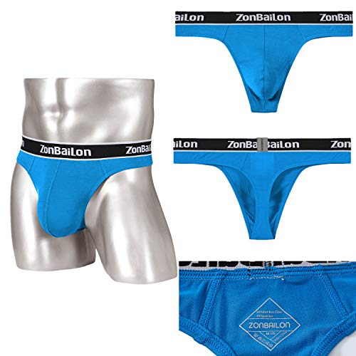 Zonbailon 2Xl Mens Bamboo Thong Comfy Sexy Man Thong Underwear G String T-Back Blue #TOP1