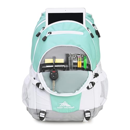 Image of High Sierra Loop Backpack, Travel, or Work Bookbag with tablet sleeve, One Size, Aquamarine /White /Ash