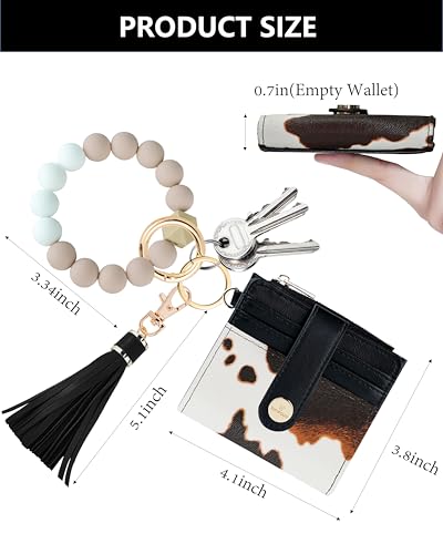 Image of Small Wristlet Wallets for Women Keychain Wristlet Wallet RFID Blocking Key Chain Wallet With Zipper Coin Pocket,2 Id Window (Cow)
