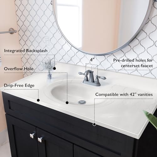 Image of 43 Inch Cultured Marble Vanity Top with Backsplash, Improved Package, Ivory - Design House, 586164