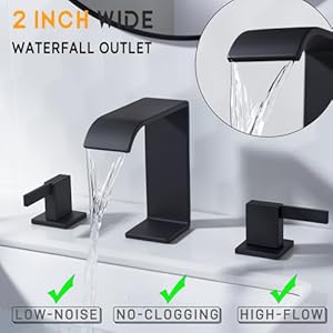   TRUSTMI-Black-Bathroom-Faucet-2-Handle-8-Inch-Widespread-3-Hole-Square-Waterfall-Bathroom-Sink-Faucet-with-Drain-Matte-Black
