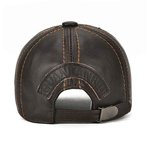 Gudessly Adjustable Men's Genuine Cowhide Leather Baseball Cap For Fall Winter Outdoor Sports Hat A-Brown #TOP4