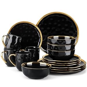LOVECASA Apollo 16-teilig Kombiservice Schwarz-Gold