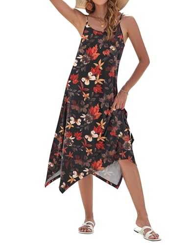 Image of AUSELILY Women's Summer Dresses 2026 Casual Sleeveless Spaghetti Strap Sundress Asymmetrical Midi Dress with Pockets
