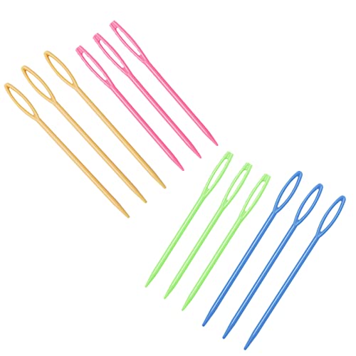 12 Pezzi di Aghi da Cucito in Plastica, Aghi da Lana, Aghi da Cucito per Bambini Multicolori, Aghi per Progetti di Artigianato per Bambini (7cm, 9cm)