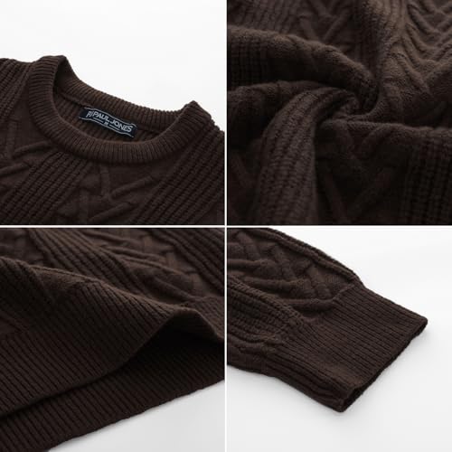 PJ PAUL JONES Mens Crewneck Sweater Casual Cable Knit Pullover Sweater Drop Shoulder Solid Knitted Sweaters - Image 6