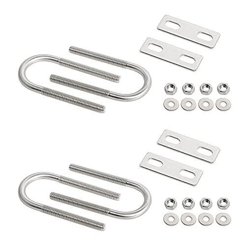 Image of Round U-Bolts 0.98 inch(25mm) Inner Width M6 Thread 304 Stainless Steel Silver with Plates Nuts Flat Washers for Car /RV /Trailer Bumper, 4Pcs