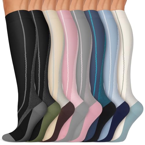 Image of 7 Pack Copper Knee High Compression Socks For Men & Women - Best For Running,Athletic,Medical,Pregnancy and Travel -15-20mmHg