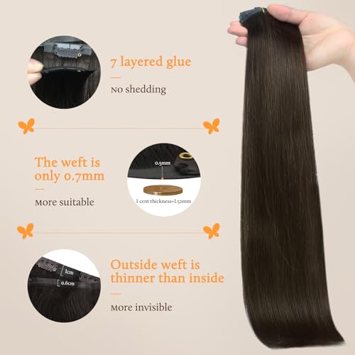 Image of DOORES Seamless Clip-in Real Human Hair Extensions, Dark Brown 7pcs 110g 18 Inch, Invisi Edge Straight Hair