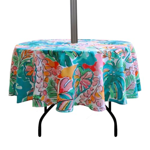Image of EHouseHome Outdoor and Indoor 60inch Round Tablecloth with Umbrella Hole and Zipper, Waterproof Zippered Patio Cloths, Spring /Summer Table Covers for Backyard Circular Table /BBQs /Picnic