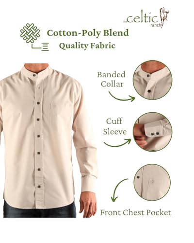 Traditional Irish Grandfather Shirt, Men's Casual Long Sleeve Button Down Poplin Style Dress Shirt with Band Collar2