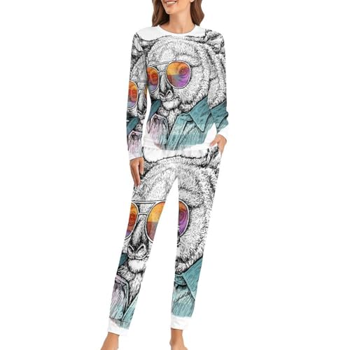 Pyjama femme raton laveur : ensemble t-shirt manches longues et pantalon de nuit