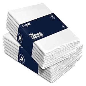 LivinEase Cotton Cloth Napkins Set of 12 -100% Organic Cotton 46 x 46 CM Reusable Oversized White Dinner Napkins -Heavy…