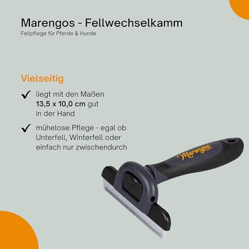 Marengos - Fellwechselkamm Pferd & Hund | Tierhaarkamm entfernt Unterfell & Winterfell | gesunde Haut & glänzendes Fell | Mähnenkamm für Pferde | Fellwechselhelfer in schwarz/grau | Pferde Zubehör
