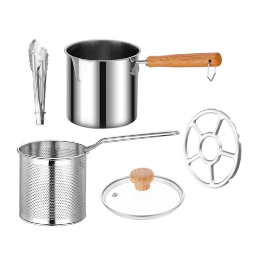 Cabilock 1 Set Stainless Steel Deep Fryer Pan for Tempura Chips and Fries Ergonomic Handle for Home and Restaurant Use