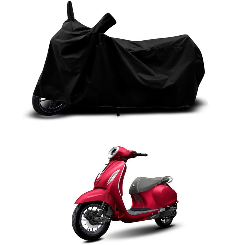 Image of 100% Scratchproof /UV-Rays /Heat Protection /Birds Dropping /Water Resistant /Dust Proof /Waterproof /Full Bike Scooty Two Wheeler Body Cover Compatible for Chetak Premium All Varients[Black]