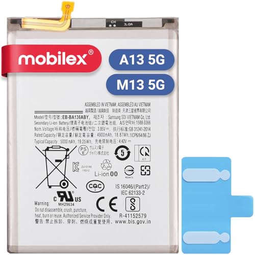 MOBILEX® Batería para Samsung Galaxy A13 5G / M13 5G (EB-BA136ABY) | Interna Repuesto | 5000mAh - OEM | Capacidad Original