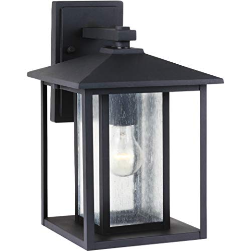 Image of Generation Lighting 88027-12 Hunnington One - Light Outdoor Wall Lantern Outside Fixture, Black, 1-Light, cETL Listed, Safety Rated for Wet Locations, Aluminum Construction