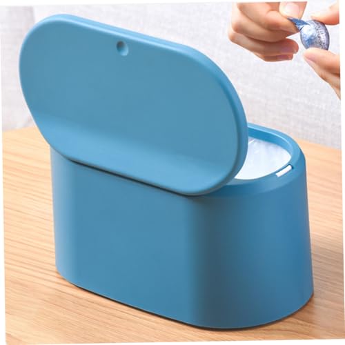 Corbeille de bureau avec couvercle bleu à ouverture par pression