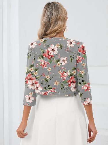 Image of Heymoments Women's 3 /4 Sleeve Casual Shrugs Lightweight Open Front Cropped Cardigan for Dresses