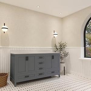 Rooh60incharcoalgreydoublesinkbathroomvanitysetwithwhitequartzcountertop4softclosingdoors5fullextentionsoftclosedrawersblackhardware Urban Country Home Decor Rooh 60 in charcoal grey double sink bathroom vanity set with white quartz countertop 4 soft closing doors 5 full extention soft close drawers black hardware urban country home decor