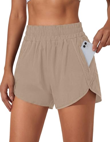 Image of BMJL Women's Athletic Shorts Running Workout Shorts Gym High Waisted Summer Short with Waistband Pocket | built-in liner,thick elastic waistband,split side,comfy fabric,zipper pocket,longer back,workout,athletic,curved back line