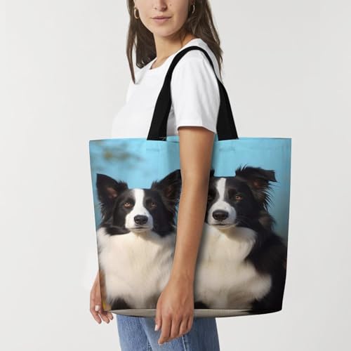 Women's Multi-Functional Shopping Bag,Border Collie Printing Messenger Bag Shoulder Bag for Travel, Work, Shopping & Parties with Inner Pocket, Grocery Bag Lightweight & Water-Resistant 7